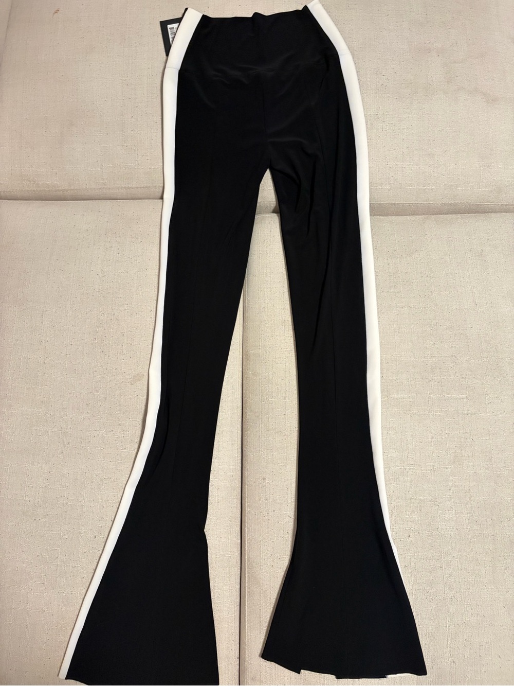 Norma Kamali Black Leggings with White Side Stripes